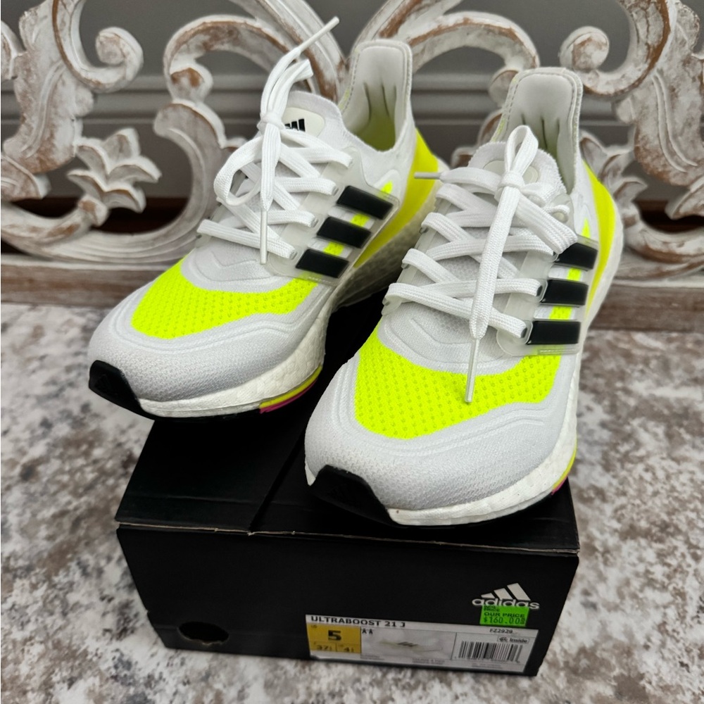 Adidas  Ultraboost Neon Yellow and White Sneakers